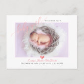 PixDezines Welcome Baby Girl, フェイク Foil Script 案内ポストカード (正面)