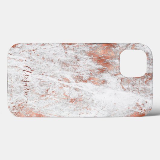 PixDezines White Marble+Faux Rose Gold Case-Mate i iPhoneケース (裏面 (横))