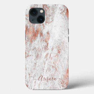 PixDezines White Marble+Faux Rose Gold Case-Mate i iPhone 13ケース