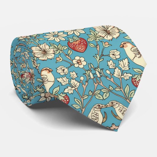 PixDezines William Morris Strawberry Thief Turquoi ネクタイ (ロール)