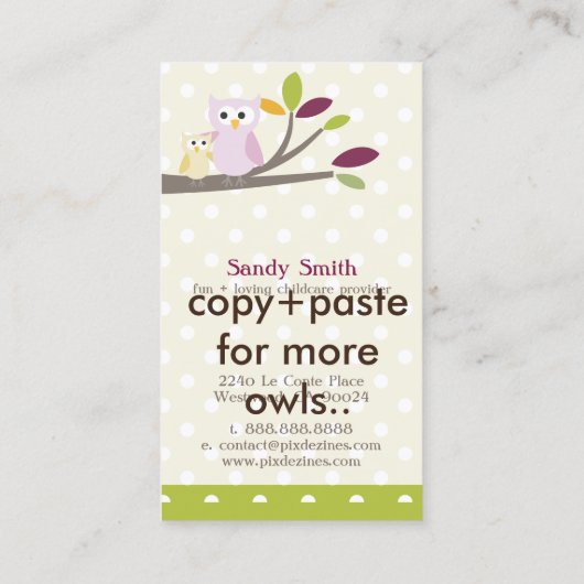 PixDezines Woot's Daycare 名刺 (裏面)