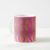 PixDezines XOXOホットピンク/フェイク金ゴールド/DIYカラー コーヒーマグカップ (正面左)