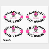 PixDezines zebra+カップケーキ/DIYカラー 楕円形シール (シート)