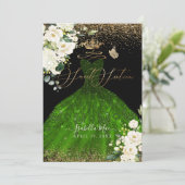 PixDezinesSweet sixteenグリーングリッターガウン 招待状 (スタンド正面)