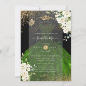 PixDezinesSweet sixteenグリーングリッターガウン 招待状 (裏面)