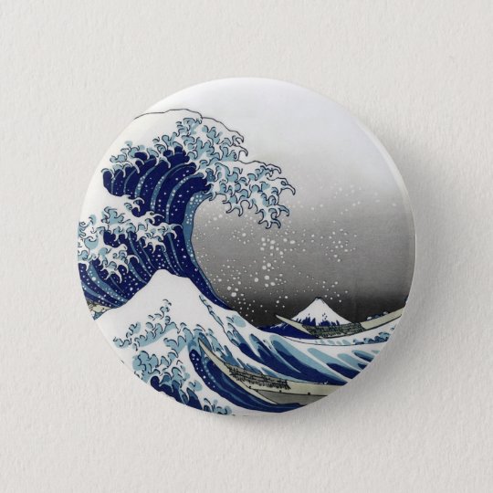 PixDezinesのヴィンテージ、素晴らしい波、Hokusaiの葛飾北斎の神奈川沖浪 缶バッジ | Zazzle.co.jp