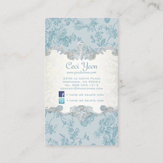 PixDezinvesトイル/ティール(緑がかった色)バラ/DIY背景 名刺 (裏面)