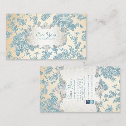 PixDezinves toile/青いバラ/DIY 背景 名刺 (正面/裏面)