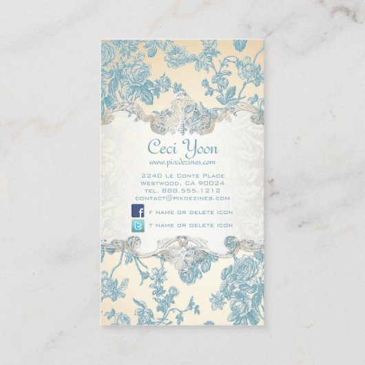 PixDezinves toile/blueバラ/DIY背景 名刺 (裏面)