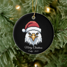 Pixel Art Bald Eagle Santa Hat セラミックオーナメント