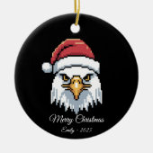 Pixel Art Bald Eagle Santa Hat セラミックオーナメント (正面)