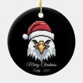 Pixel Art Bald Eagle Santa Hat セラミックオーナメント (裏面)