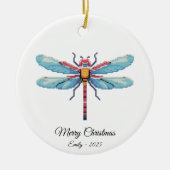 Pixel Art Blue Dragonfly Insect Art Christmas Gift セラミックオーナメント (正面)