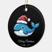 Pixel Art Blue Whale Santa Hat セラミックオーナメント (左)