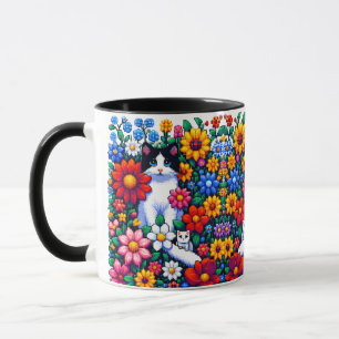 Pixel Art Cat、Kitten、Flowers マグカップ