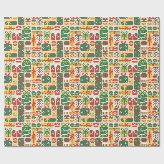 Pixel Art Christmas Gift Pattern ラッピングペーパー (フラット)