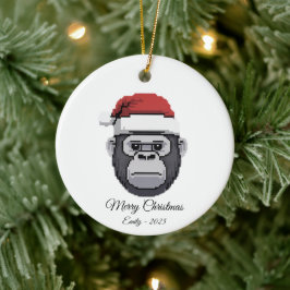 Pixel Art Gorilla Ape Santa Hat Christmas Gift セラミックオーナメント