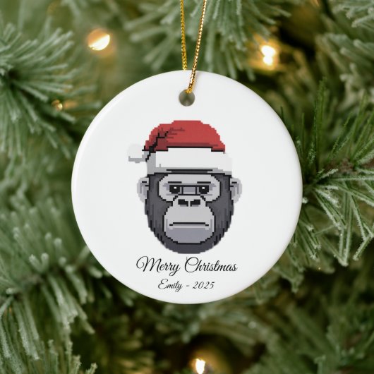 Pixel Art Gorilla Ape Santa Hat Christmas Gift セラミックオーナメント (ツリー)