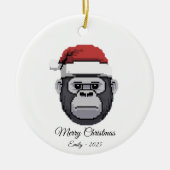 Pixel Art Gorilla Ape Santa Hat Christmas Gift セラミックオーナメント (正面)