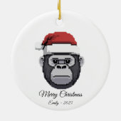 Pixel Art Gorilla Ape Santa Hat Christmas Gift セラミックオーナメント (裏面)