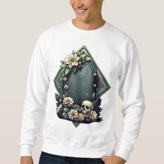 Pixel Art Grave with Floral and skull スウェットシャツ (正面)