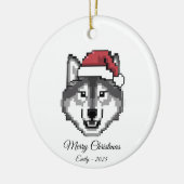 Pixel Art Husky Dog Santa Hat Christmas Gift セラミックオーナメント (左)