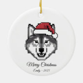 Pixel Art Husky Dog Santa Hat Christmas Gift セラミックオーナメント (裏面)