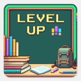 Pixel Art Level Up勉強クラス スクエアシール
