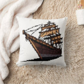 Pixel Art Pirate Ship on Grey Background クッション (ブランケット)
