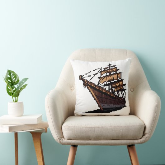 Pixel Art Pirate Ship on Grey Background クッション (椅子)