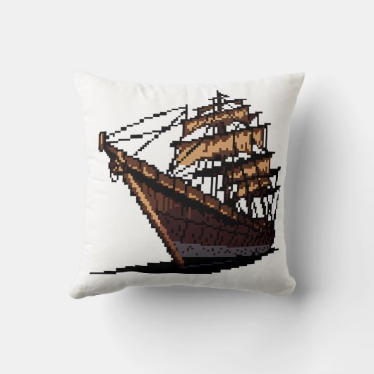 Pixel Art Pirate Ship on Grey Background クッション (裏面)
