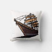 Pixel Art Pirate Ship on Grey Background クッション (正面)