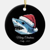 Pixel Art Shark Santa Hat セラミックオーナメント (正面)