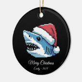 Pixel Art Shark Santa Hat セラミックオーナメント (左)