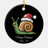 Pixel Art Snail Santa Hat Black セラミックオーナメント (正面)