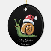 Pixel Art Snail Santa Hat Black セラミックオーナメント (左)