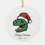 Pixel Art T-Rex Dinosaur Santa Hat Christmas Gift セラミックオーナメント (正面)