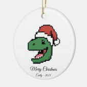 Pixel Art T-Rex Dinosaur Santa Hat Christmas Gift セラミックオーナメント (左)