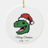 Pixel Art T-Rex Dinosaur Santa Hat Christmas Gift セラミックオーナメント (裏面)