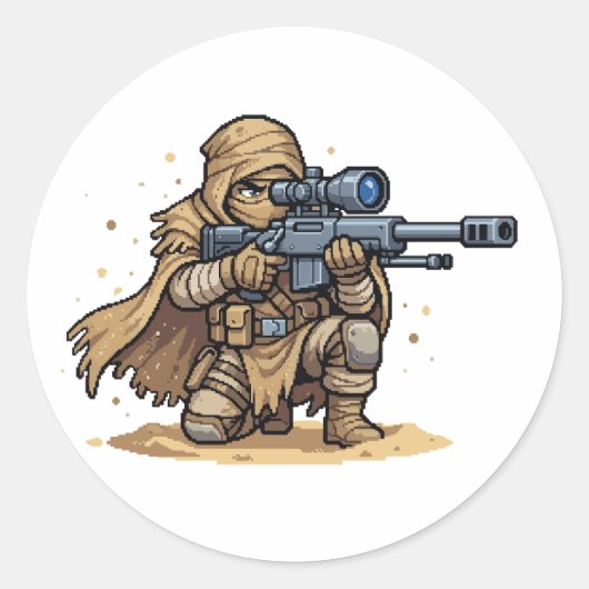 Pixel Art Tactical Sniper Soldier Desert Military  ラウンドシール (正面)