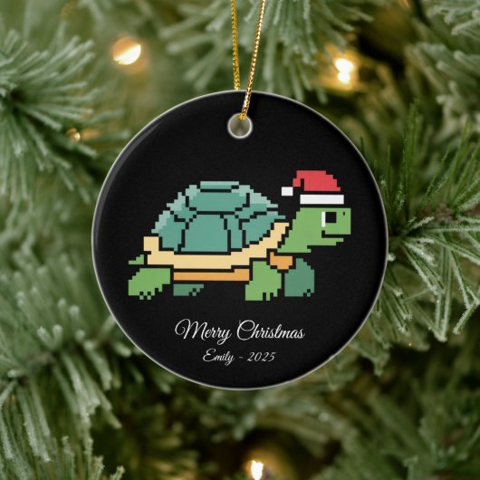 Pixel Art Turtle Tortoise Santa Hat セラミックオーナメント (ツリー)