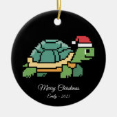 Pixel Art Turtle Tortoise Santa Hat セラミックオーナメント (正面)