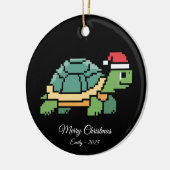 Pixel Art Turtle Tortoise Santa Hat セラミックオーナメント (左)