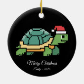 Pixel Art Turtle Tortoise Santa Hat セラミックオーナメント (裏面)