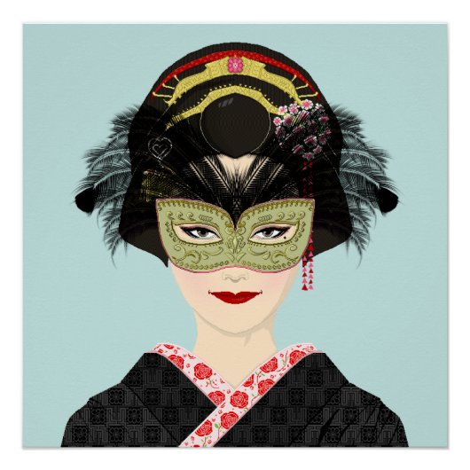 Pixel Art Venetian Mask Geisha ポスター (正面)