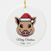 Pixel Art Wild Boar Warthog Santa Hat Gift セラミックオーナメント (裏面)