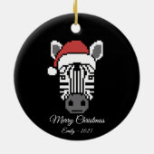 Pixel Art Zebra Santa Hat Black Background Gift セラミックオーナメント (裏面)