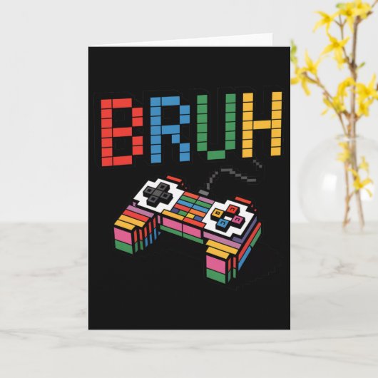 Pixel Block Gamer Controller Bruh Funny Retro Styl カード (黄色い花)