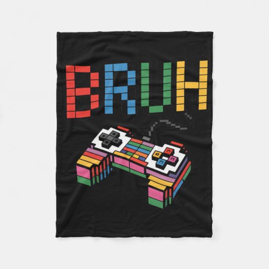 Pixel Block Gamer Controller Bruh Funny Retro Styl フリースブランケット (正面)