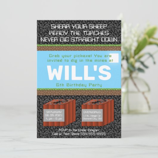 Pixel Block Gaming Birthday Invitation 招待状 (スタンド正面)